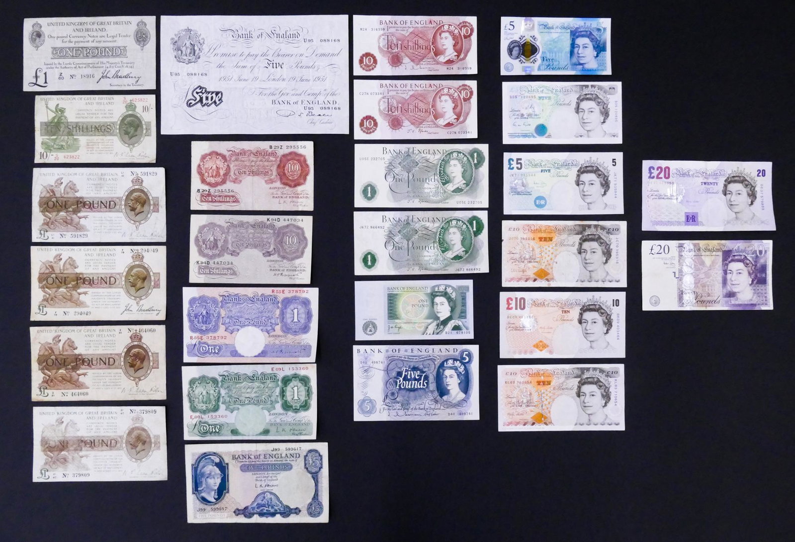 Great Britain. England 26pc 1918-2015: Great Britain. England 26pc 1918-2015. 109.5 Pound total value. Includes UNC Bank of England 5 Pound 1951 Pick 344, One Pound Treasury Note ND(1914) Pick 349, UNC Bank of England 1 Pound ND (1948-49) 