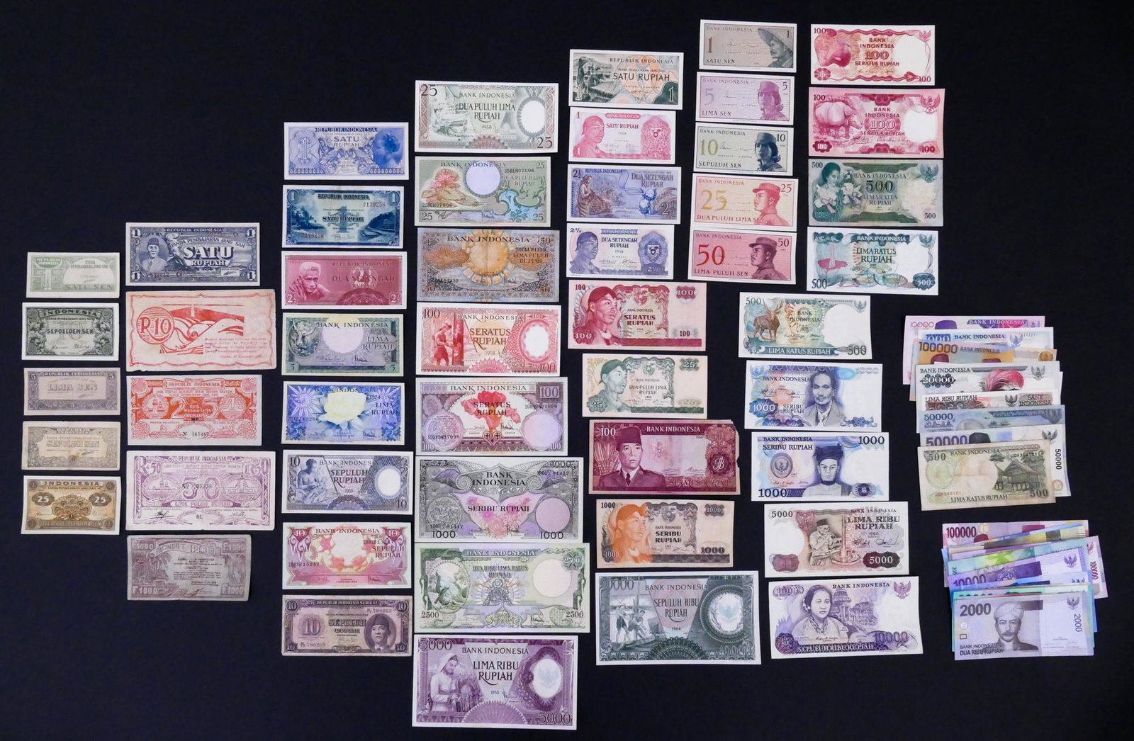 Indonesia. 72pc 1945-2016: Indonesia. 74pc 1945-2016. Includes UNC Bank Indonesia 2500 Rupiah ND (1957) Pick 54, Bank Indonesia 1000 Rupiah 1.1.1959 Pick 71b, UNC 100 Rupiah 1.1.1959 Pick 69