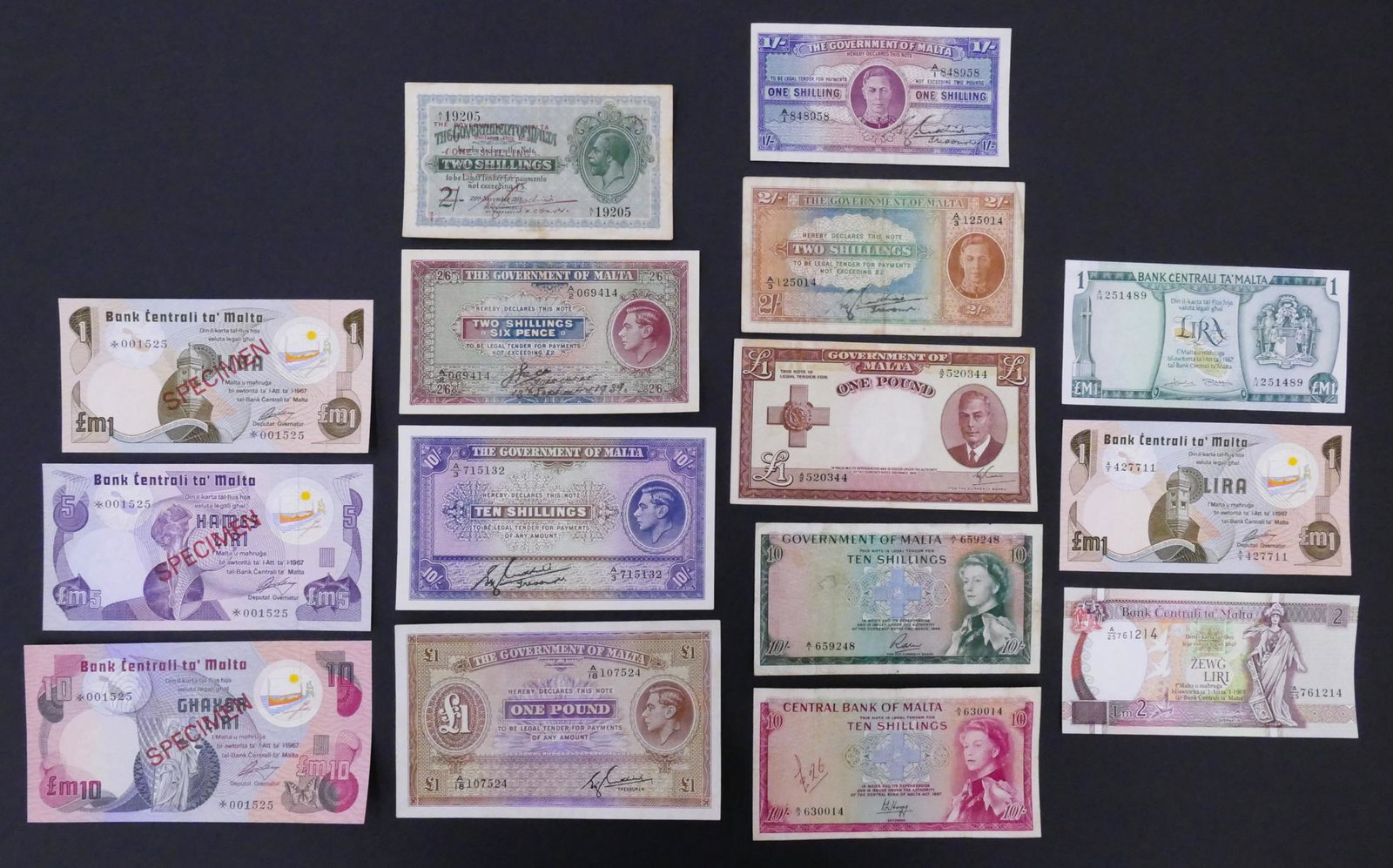 Malta. 15pc 1939-1994 w/ 3pc 1979 Specimens: Malta. 15pc 1939-1994. Includes 3pc 1979 Specimens Pick 34-36.