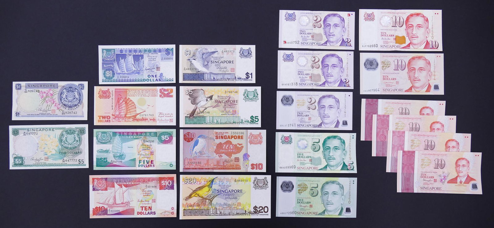 Singapore. 21pc 1967-2015: Singapore. 21pc 1967-2015. Includes UNC Board of Commissioners of Currency $5 ND (1967) Pick 2d,