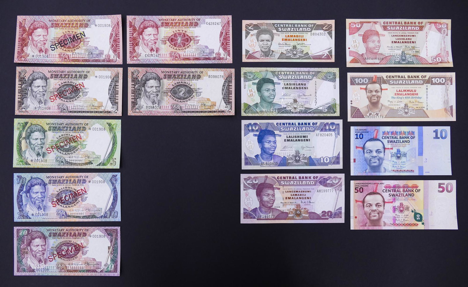 Swaziland. 15pc 1974-2010 w/ Specimens: Swaziland. 15pc 1974-2010. Includes 5pc 1978 Specimens. All notes UNC.