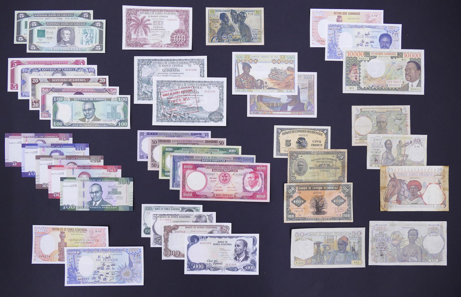 West Africa. 40pc 1939-2016: West Africa. 40pc 1939-2016. Includes 12pc Liberia (1989-2016), 2pc Mali (1970-1984), 14pc Equatorial Guinea (1969-1985), and 3pc Gabon (1971-90), 8pc Banque De L'Afriquce Occidentale (1939-1951), and
