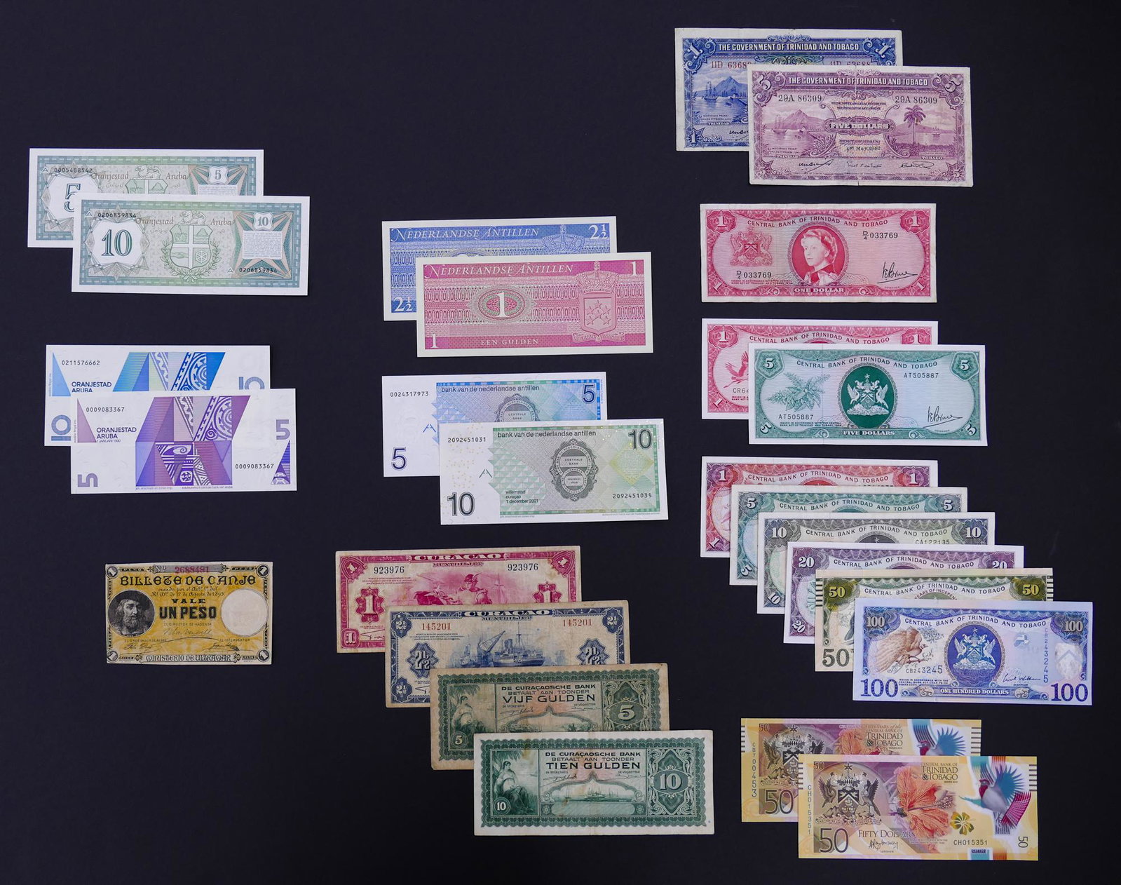 Caribbean Nations. 26pc 1895-2015: Caribbean Nations. 26pc 1895-2015. Includes 1pc Puerto Rico 1895 1 Peso, 4pc Aruba (1986-90), 4pc Netherlands Antilles (1970-2001), 4pc Curacao (1942-43), and 13pc Trinidad and Tobago (1942-2015)