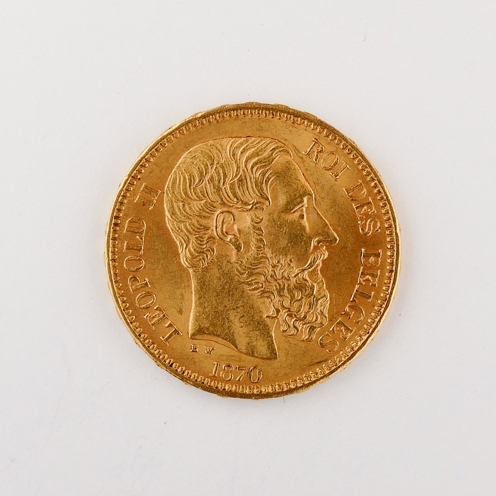 Belgium. Leopold II Gold 20 Francs 1870: Belgium. Leopold II Gold 20 Francs 1870. 6.47g, 22mm wide, 2mm thick. not graded.