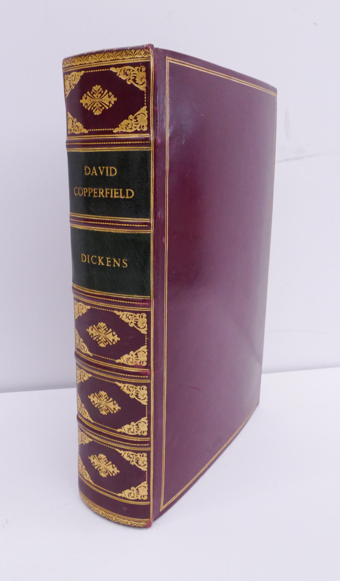 Charles Dickens, David Copperfield. 1924: Charles Dickens, David Copperfield. George G. Harrap & Co, London. 1924. Full leather bound volume with gilt decoration and marbled end pages. 16 colored illustrations by Gertrude Demain Hammond. 850p