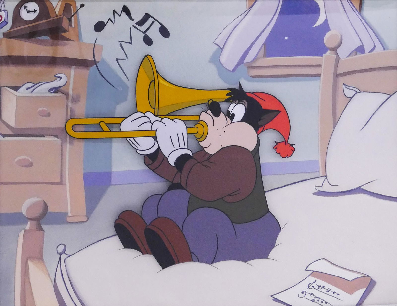 Disney Peg Leg Pete Original Production Cel, 1950: Disney 'Peg Leg Pete' Original Production Cel, c. 1950's. Handpainted Background. Framed measurements are 16.75x19.25'' with 8.25x10.75'' window. Great American Ink COA on back with Gallery Director S