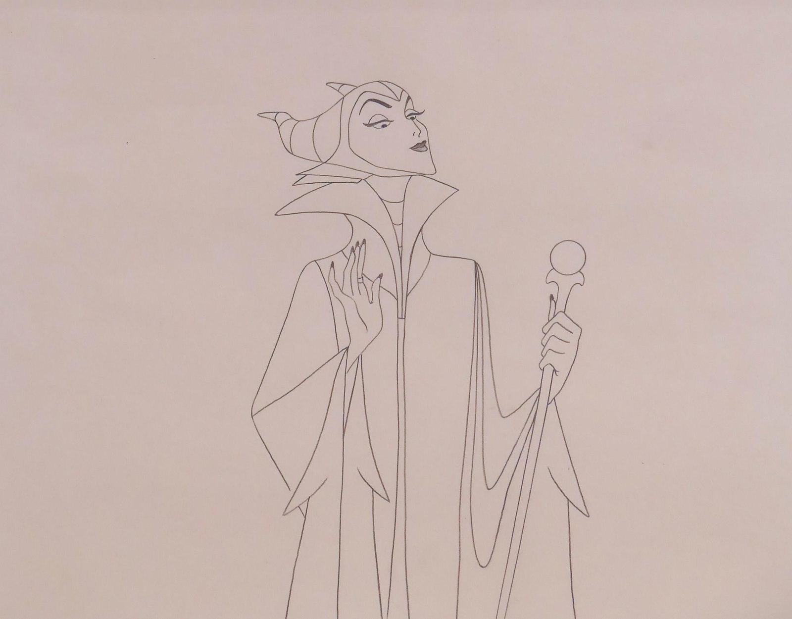 Disney 'Maleficent' Sleeping Beauty Drawing: Disney 'Maleficent' Sleeping Beauty Original Drawing. Original production drawing. Framed measurements are 17x19.5'' with 9.5x12'' window.