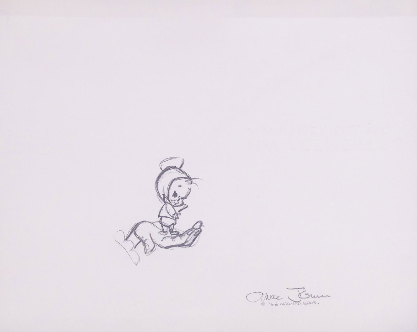 Warner Brothers 'Teenage Thumb' Layout Drawing: Warner Brothers 'Teenage Thumb' Original Layout Drawing, 1963. Framed measurements are 17.5x19.5'' with 9x11'' window. Great American Ink COA on back with Gallery Director Sally Walsh signature.