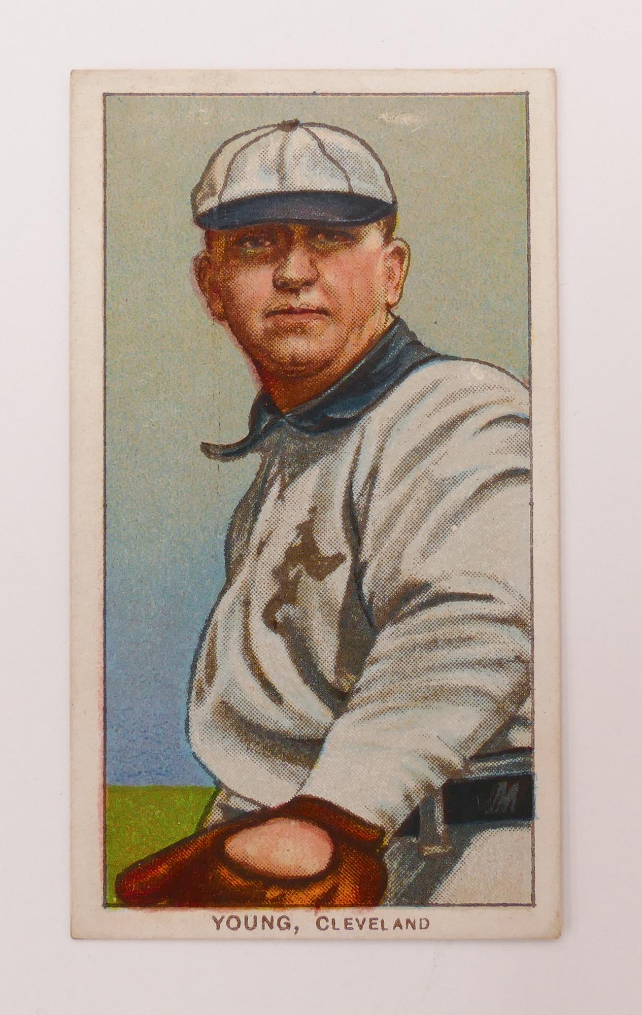 1909-11 T206 Piedmont Cy Young Clev., Glove Shows: 1909-11 T206 Piedmont Cy Young Clev., Glove Shows. Clean card with sharp corners that may be trimmed