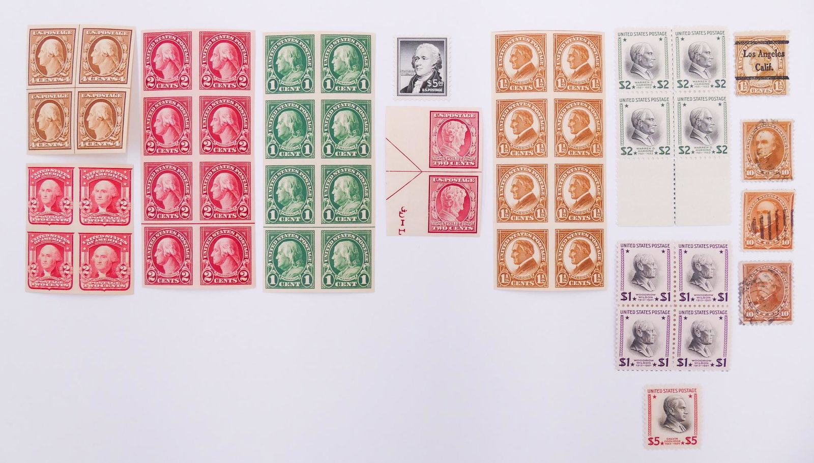 14pc US Stamp Collection 1906-1956: 14pc US Stamp Collection. Includes #320 - 1906 2c Washington (pane of 4), #346 - 1909 4c Washington (pane of 4), #368 - 1909 2c Lincoln (pane of 2), #575 - 1923 1c Franklin (pane of 8), #832 - 1938 $1