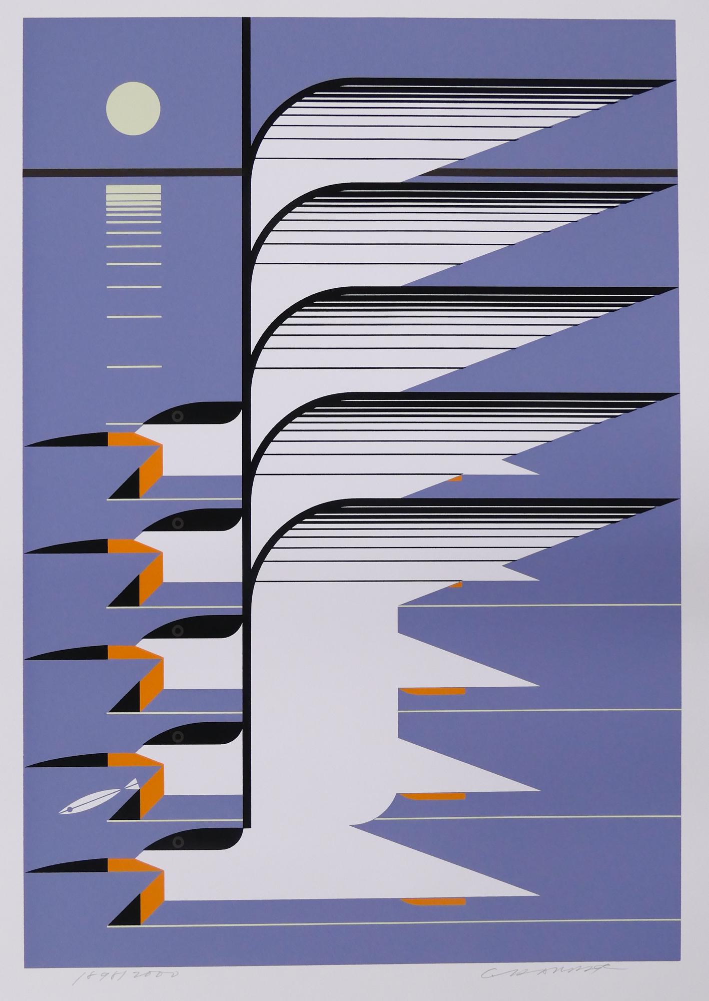 Charley Harper 'Skimmer' S/N Serigraph: Charley Harper 'Skimmer' Signed and Numbered Limited Edition Serigraph (No. 44). Published by The Frame House Gallery, 1976. Edition 1898/2000. Serigraph measures 24.5x17.5'', loose with the original