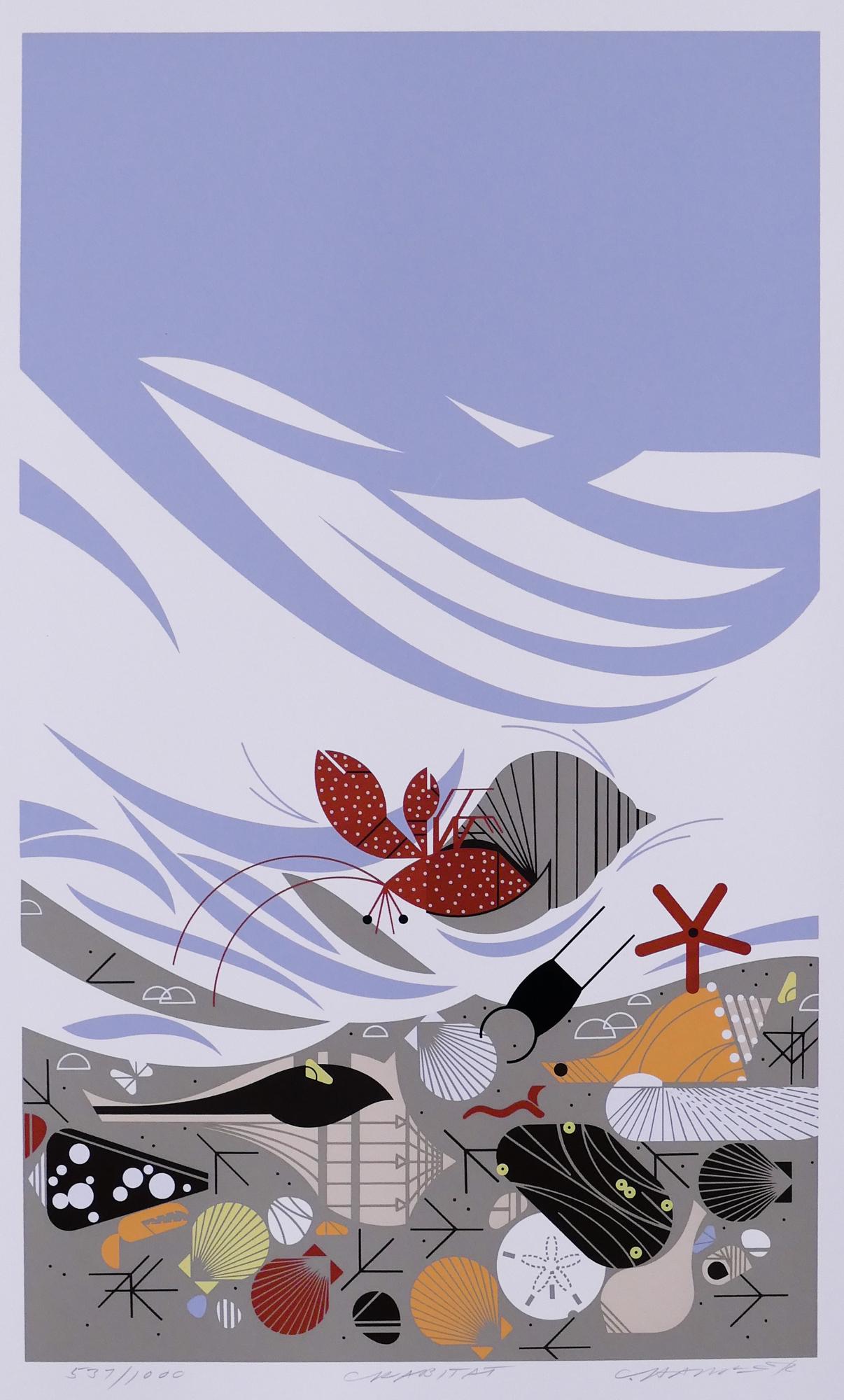 Charley Harper 'Crabitat' S/N Serigraph: Charley Harper 'Crabitat' Signed and Numbered Limited Edition Serigraph. Published by The Frame House Gallery, 1987. Edition 537/1000. Serigraph measures 24x16'', loose with the original portfolio env