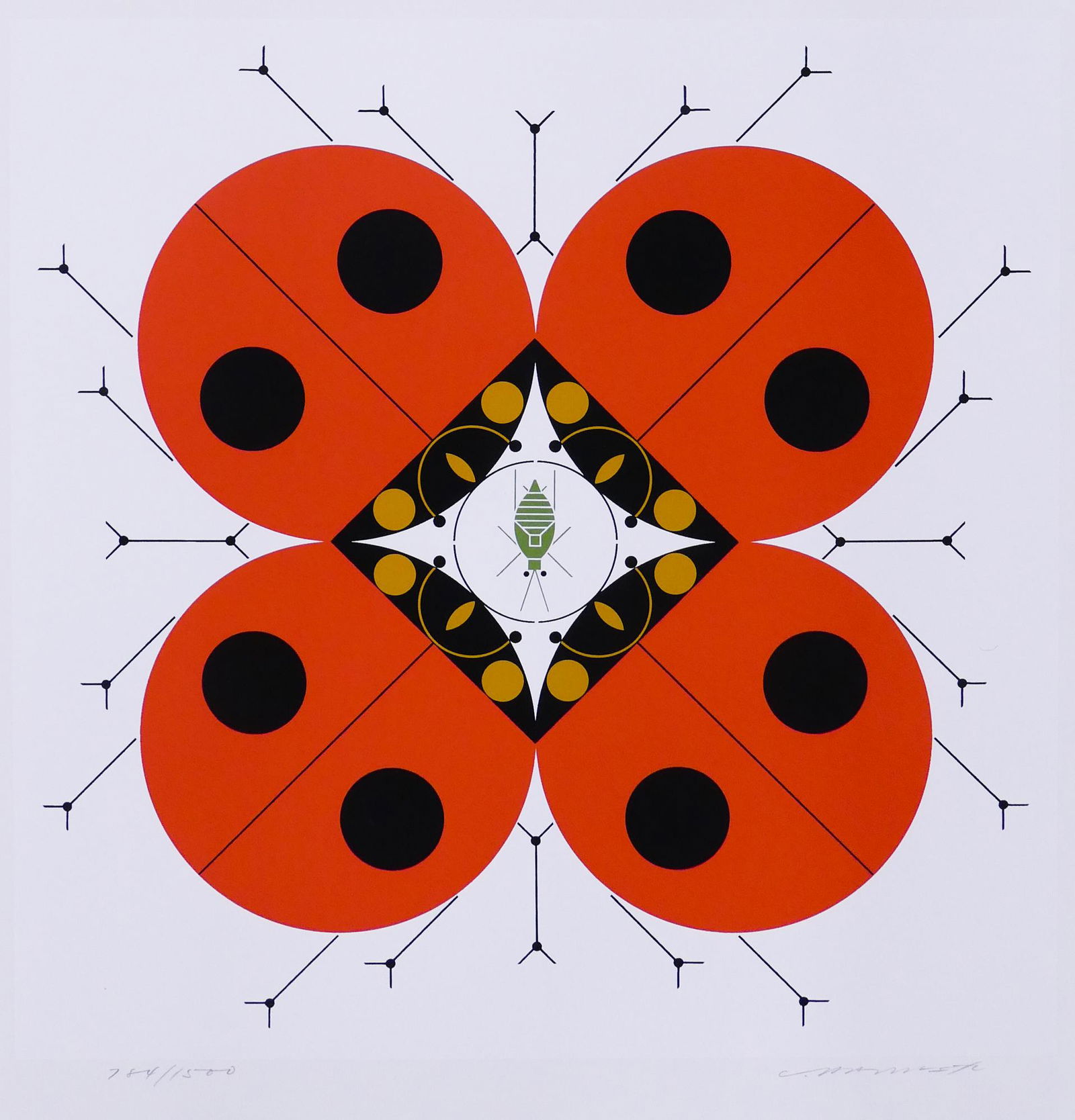 Charley Harper 'The Last Aphid' S/N Serigraph: Charley Harper 'The Last Aphid' Signed and Numbered Limited Edition Serigraph. Published by The Frame House Gallery, 1981. Edition 784/1500. Serigraph measures 20x20'', loose with the original portfol