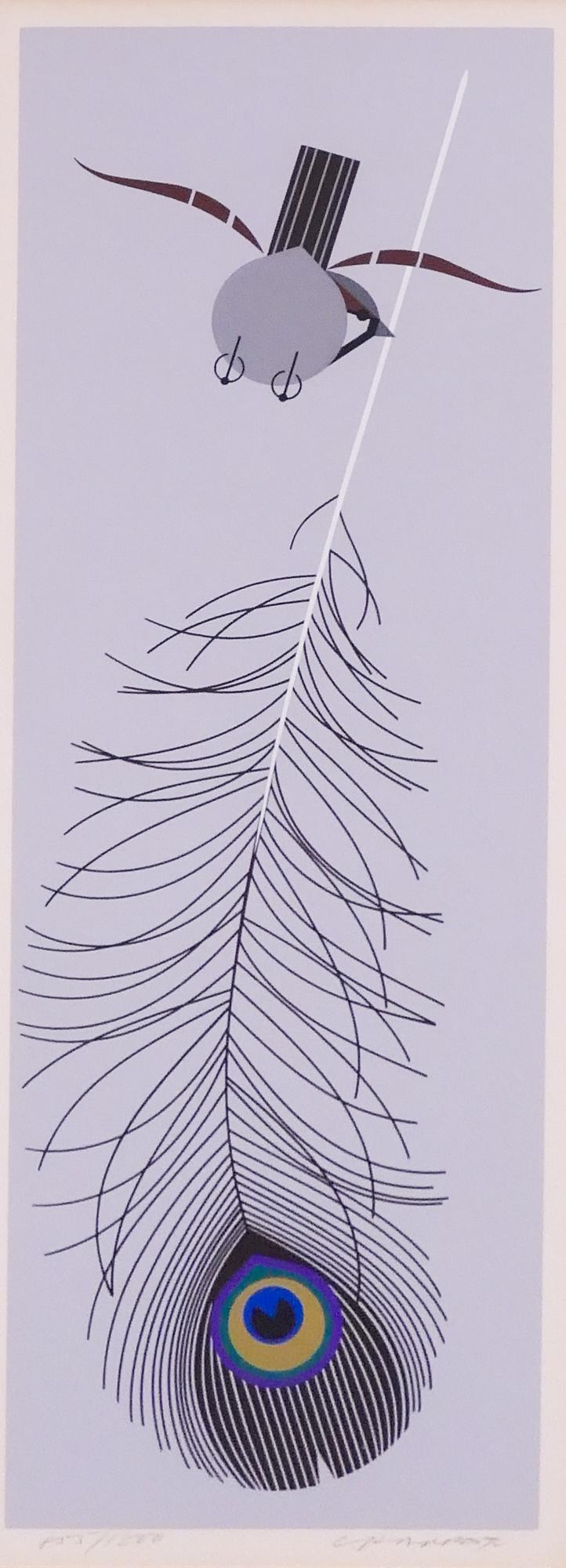 Charley Harper 'Fine Feather' S/N Serigraph Framed: Charley Harper 'Fine Feather' Signed and Numbered Limited Edition Serigraph. Edition 855/1500. Published by The Frame House Gallery, 1974. Framed measurements of 27.75x14'' with image measuring 20.75x