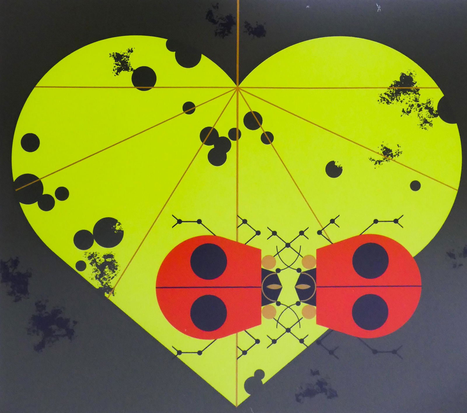 Charley Harper 'Ladybug Lovers' S/N Serigraph: Charley Harper 'Ladybug Lovers' Signed and Numbered Limited Edition Serigraph (Series No. 18). Edition 855/1500. Published by The Frame House Gallery, 1971. Framed measurements of 19x19.75'' with imag