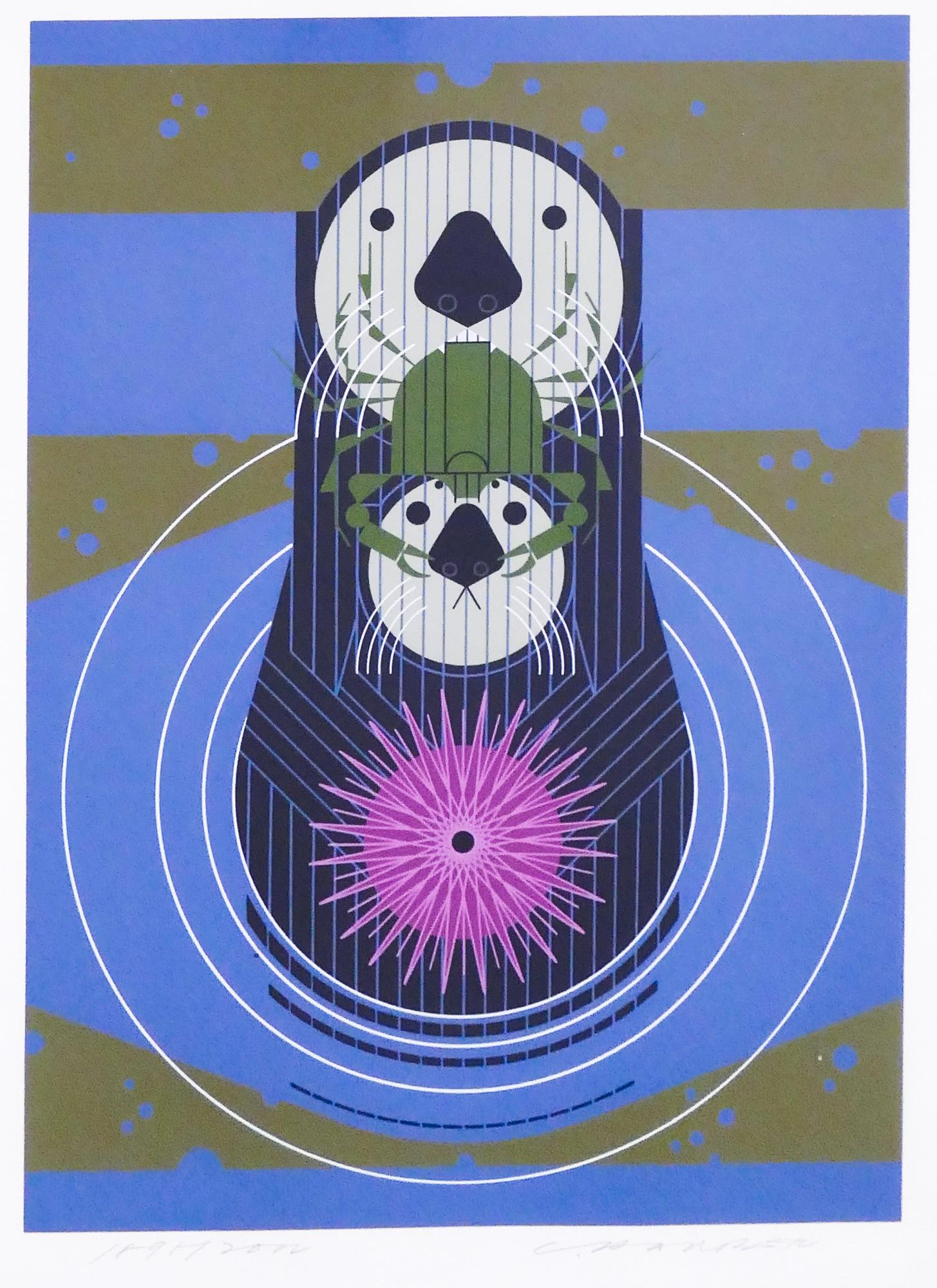 Charley Harper 'Devotion in the Ocean' Serigraph: Charley Harper 'Devotion in the Ocean' Signed and Numbered Limited Edition Serigraph. Edition 1898/2000. Published by The Frame House Gallery, 1976. Framed measurements of 19.5x15'' with image measuri