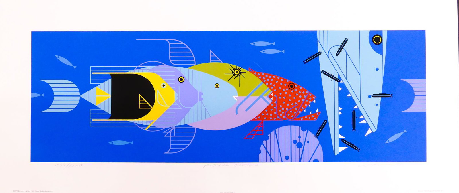 Charles Harper 'Piscine Queues' S/N Serigraph: Charles Harper 'Piscine Queues' Signed and Numbered Limited Edition Serigraph. Published by The Frame House Gallery, 1989. Edition 537/1000. Serigraph measures 12x28'', loose with the original portfol