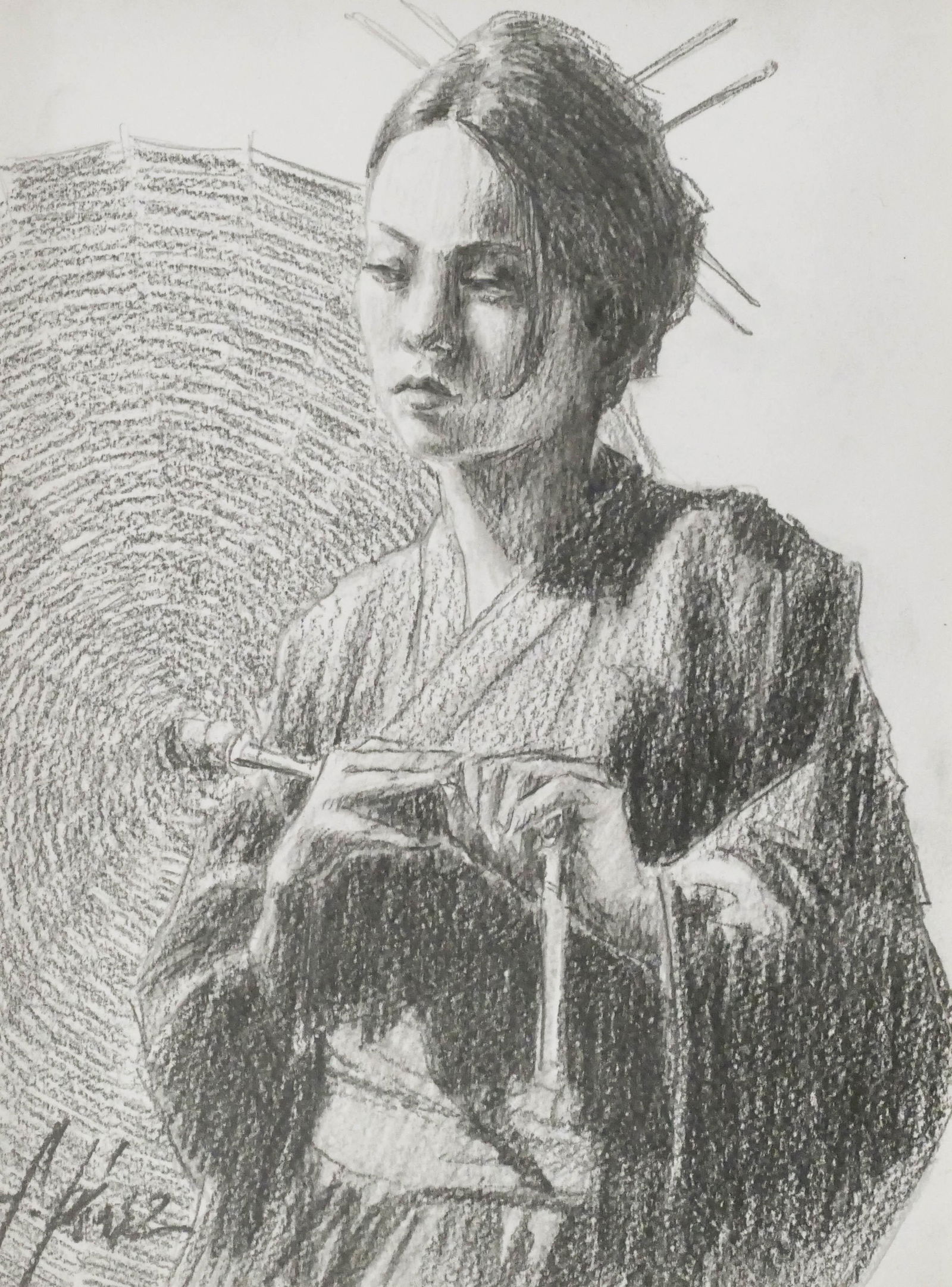 Fabian Perez ''Study for Michiko'' Graphite Drawing (1 of 2)