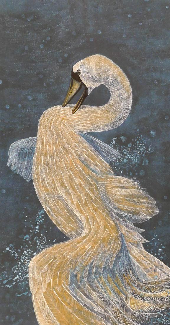 Virginia Banks ''Swan Preening'' 1977 Mixed Media (1 of 4)