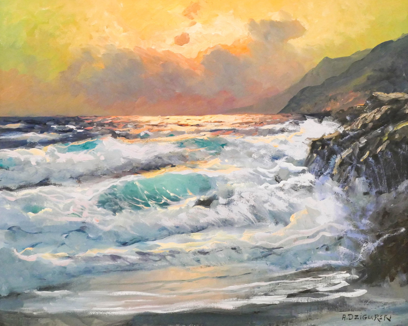 Alexander Dzigurski ''Sunset Seascape'' Oil (1 of 2)