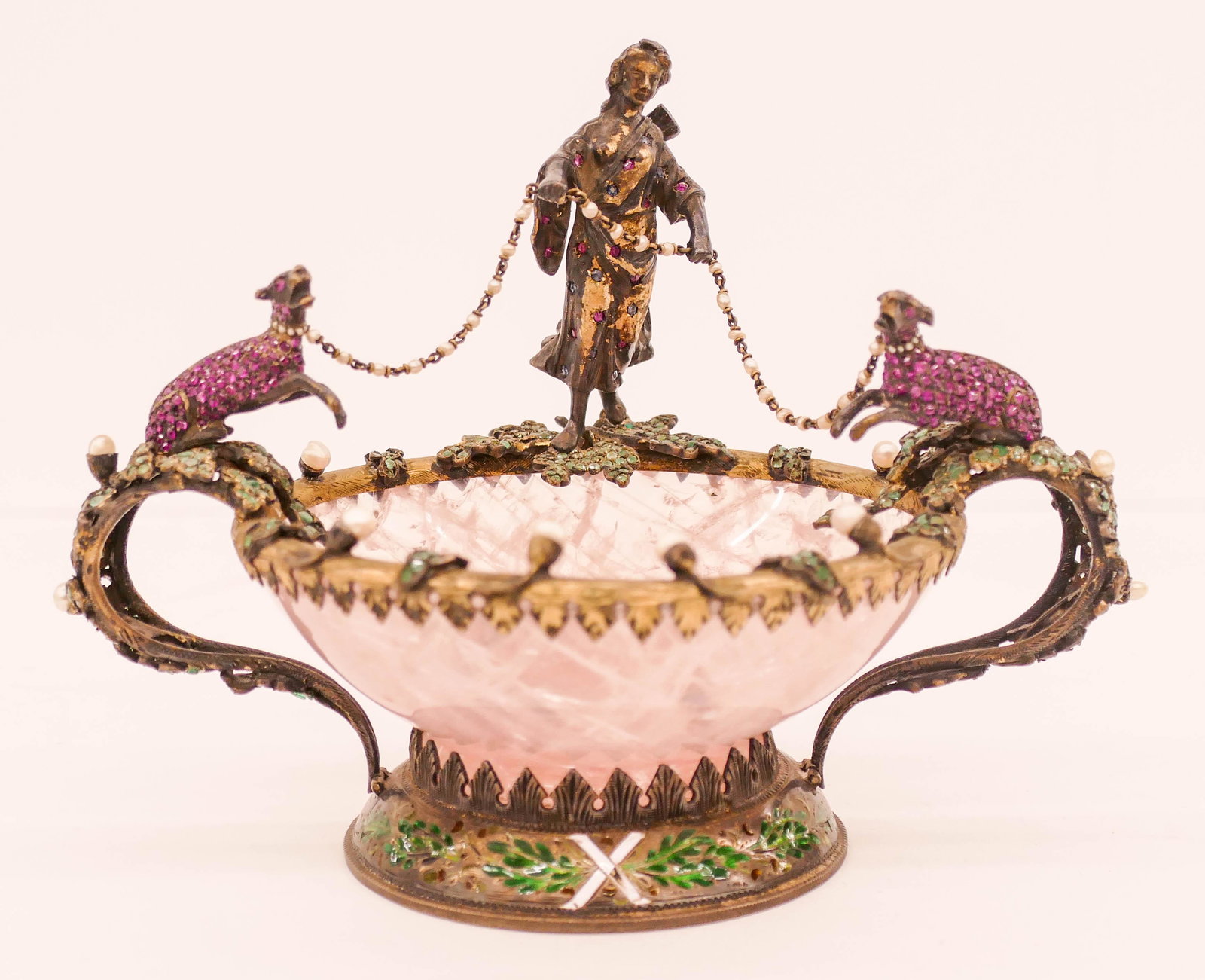 Continental Jeweled Silver Rose Quartz Handled Bow (1 of 7)