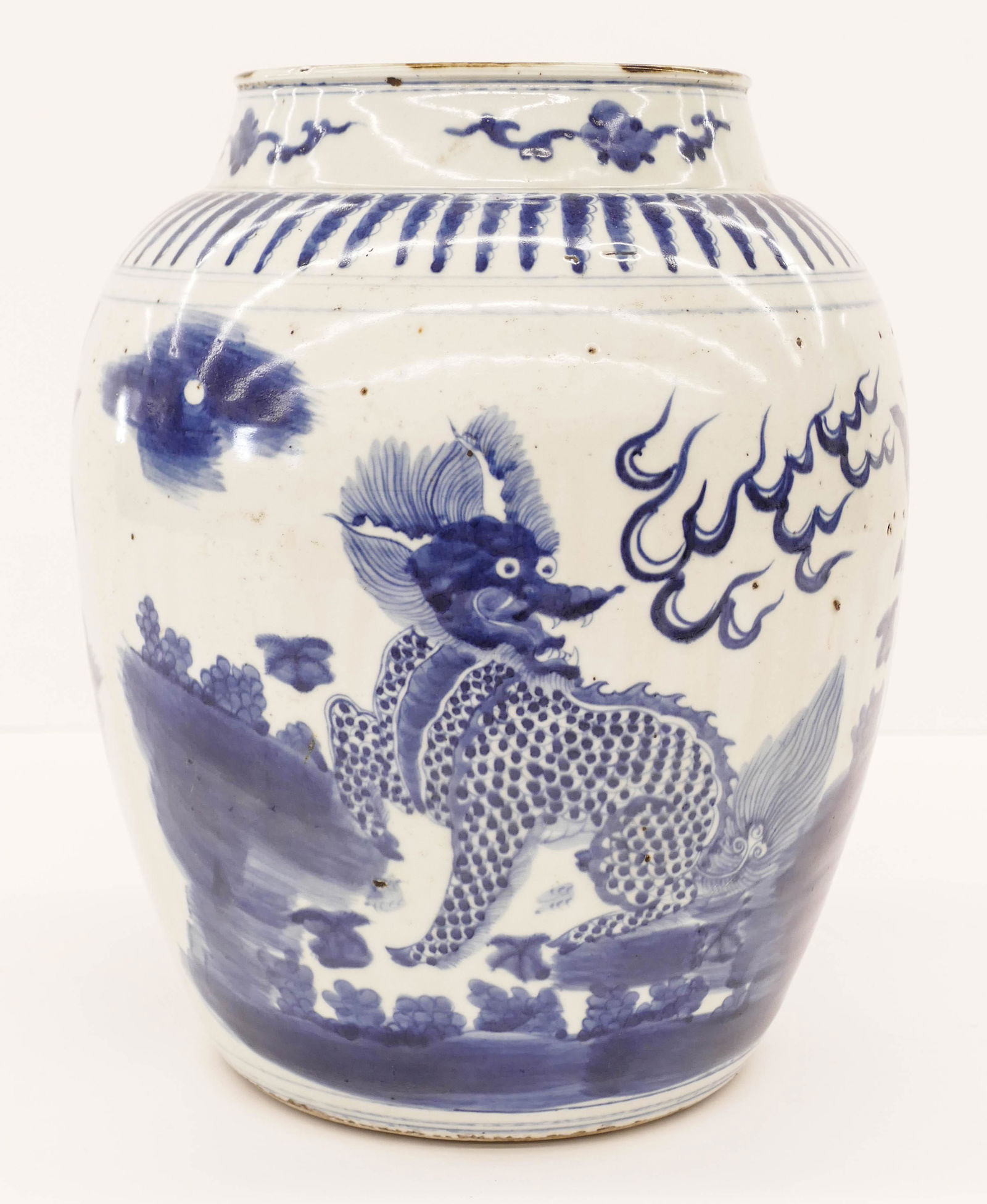Chinese Transitional Qilin Blue and White Jar (1 of 6)