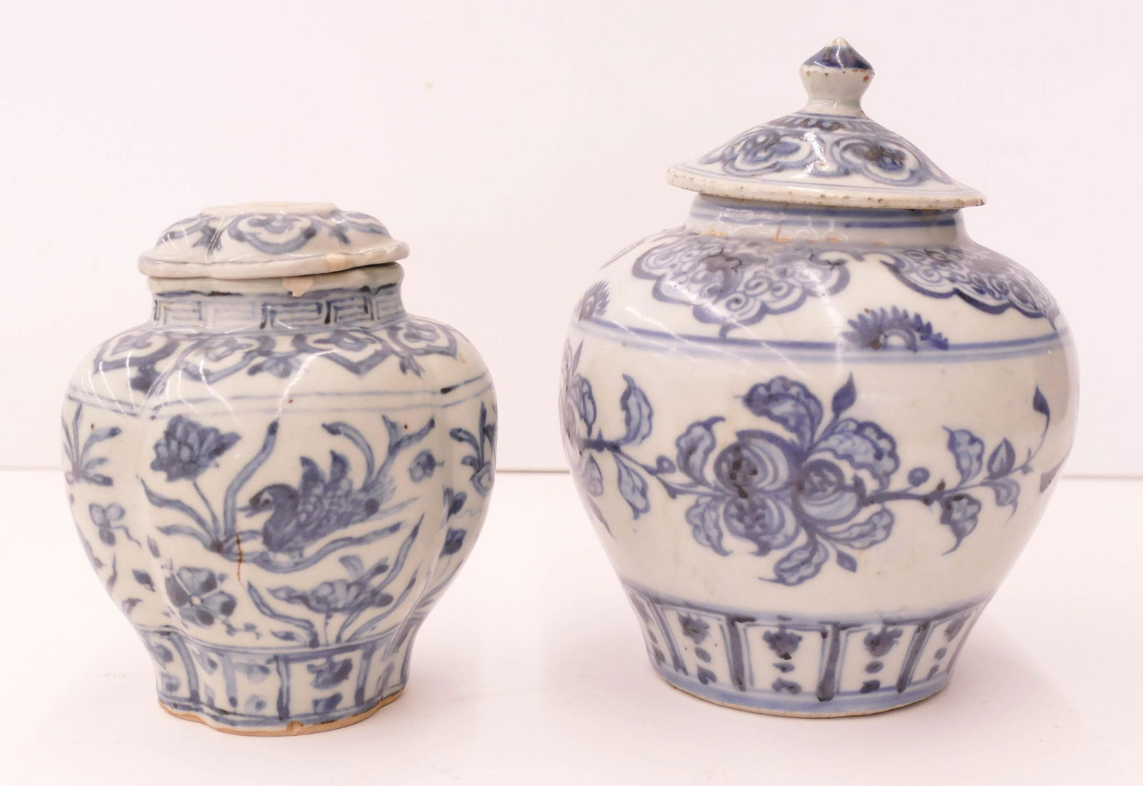 2pc Chinese Ming Blue and White Covered Jars (1 of 2)