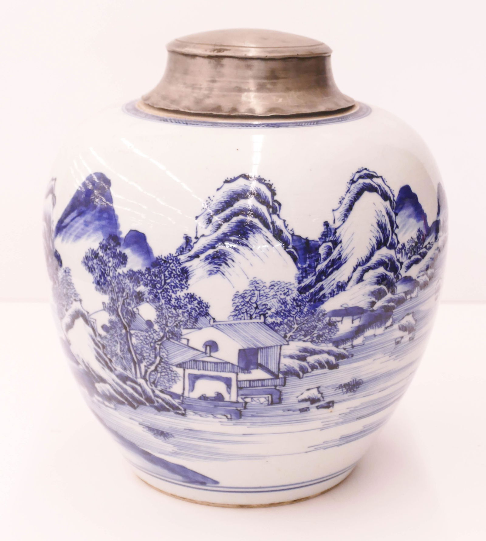 Chinese Qing Landscape Blue and White Jar (1 of 4)