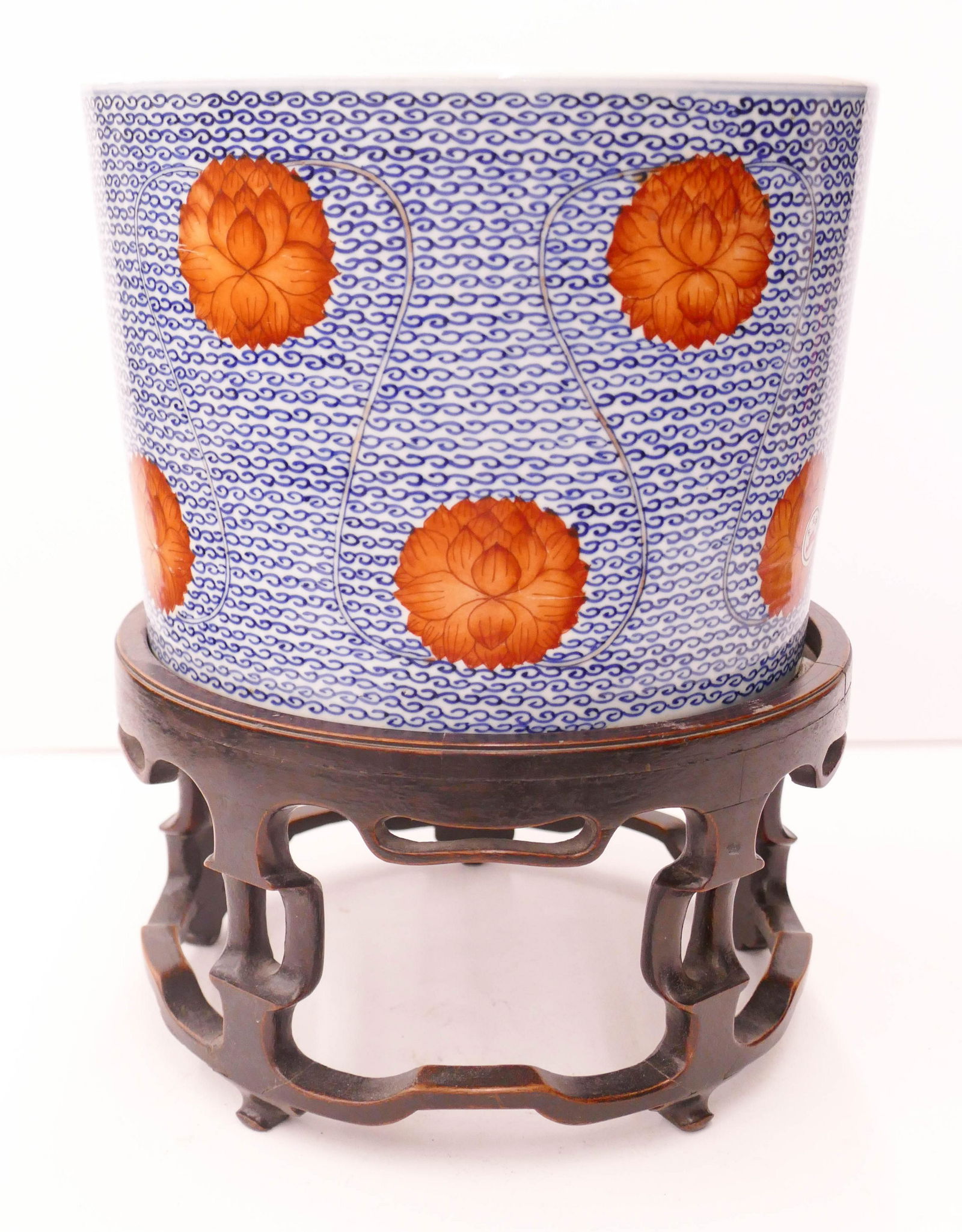 Chinese Qing Blue and Red Lotus Flower Planter (1 of 5)