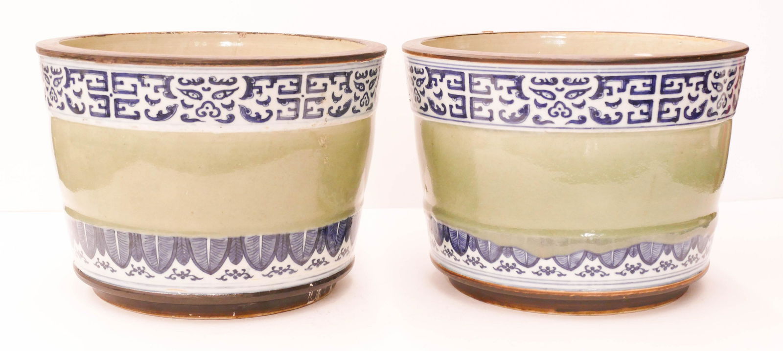 Pair Chinese Qing Blue Celadon Planters (1 of 4)