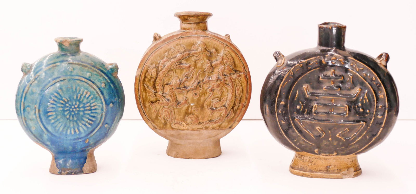 3pc Chinese Yuan/Ming Moon Flask Vases (1 of 4)