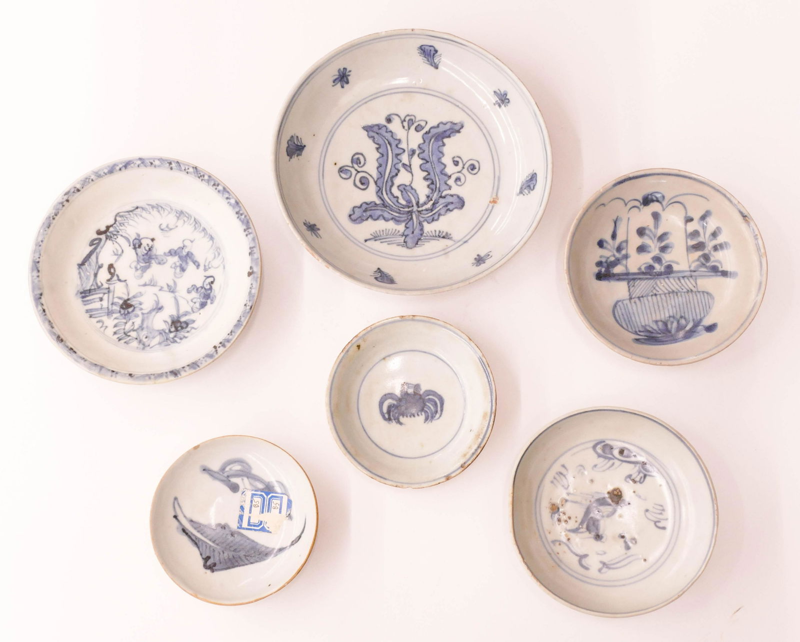 6pc Chinese Ming Blue and White Dishes (1 of 2)