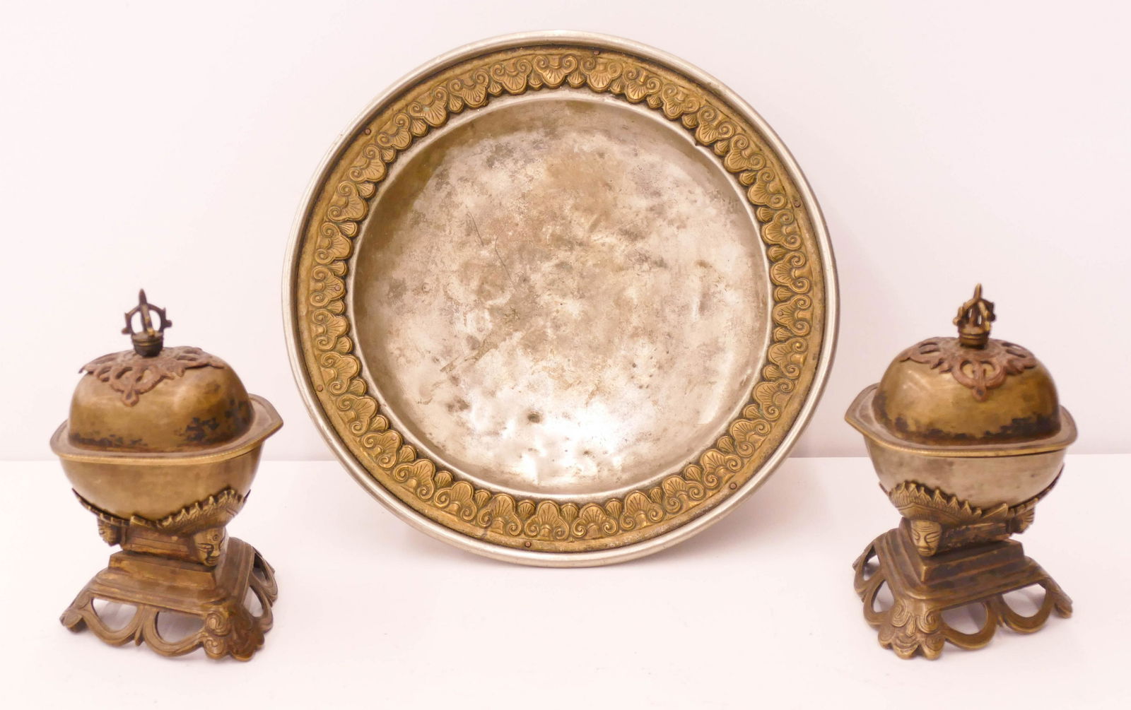 3pc Tibetan 19th Cent. Offering Tray and Boxes (1 of 3)