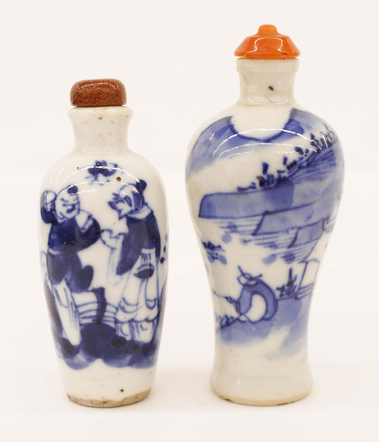 2pc Chinese Qing Blue and White Snuff Bottles (1 of 2)