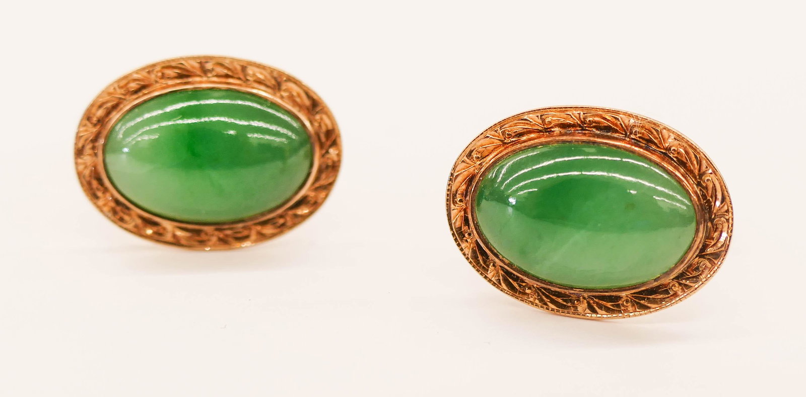 Pair Men's 14k Jadeite Cabochon Cufflinks (1 of 3)