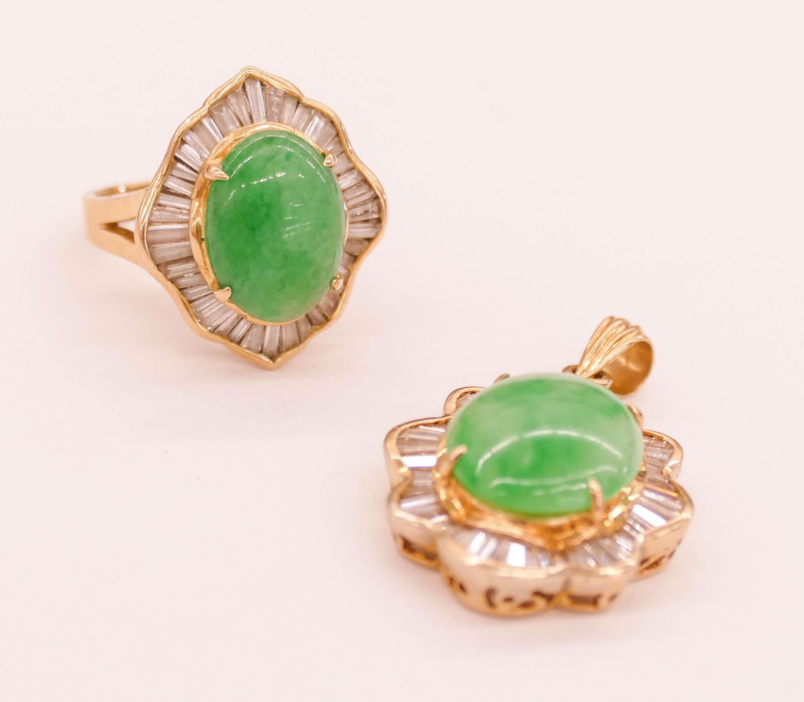 2pc Lady's 18k Jadeite and Diamond Ring/Pendant Set (1 of 3)