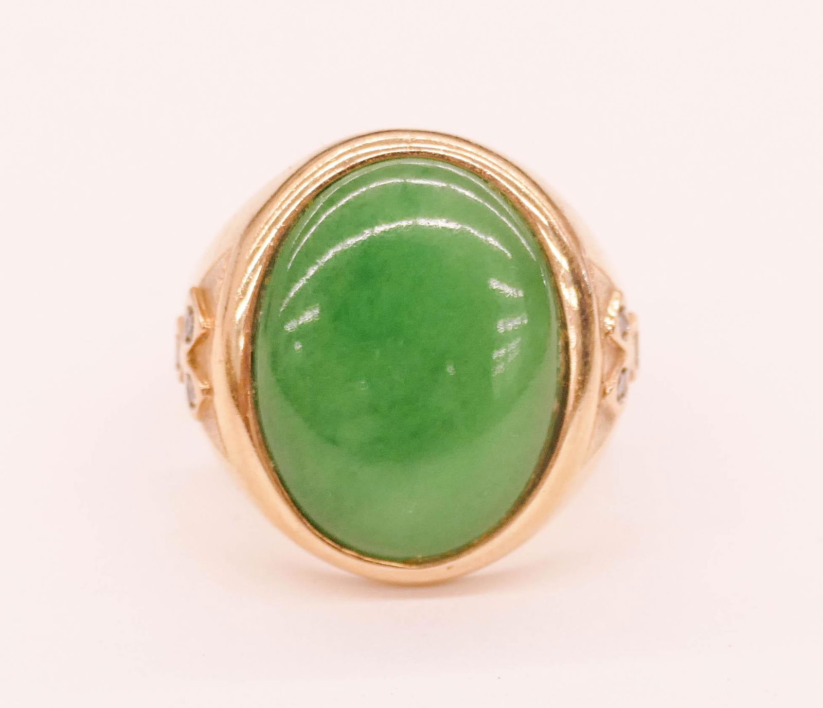 Men's 14k Jadeite Cabochon and Diamond Ring (1 of 2)