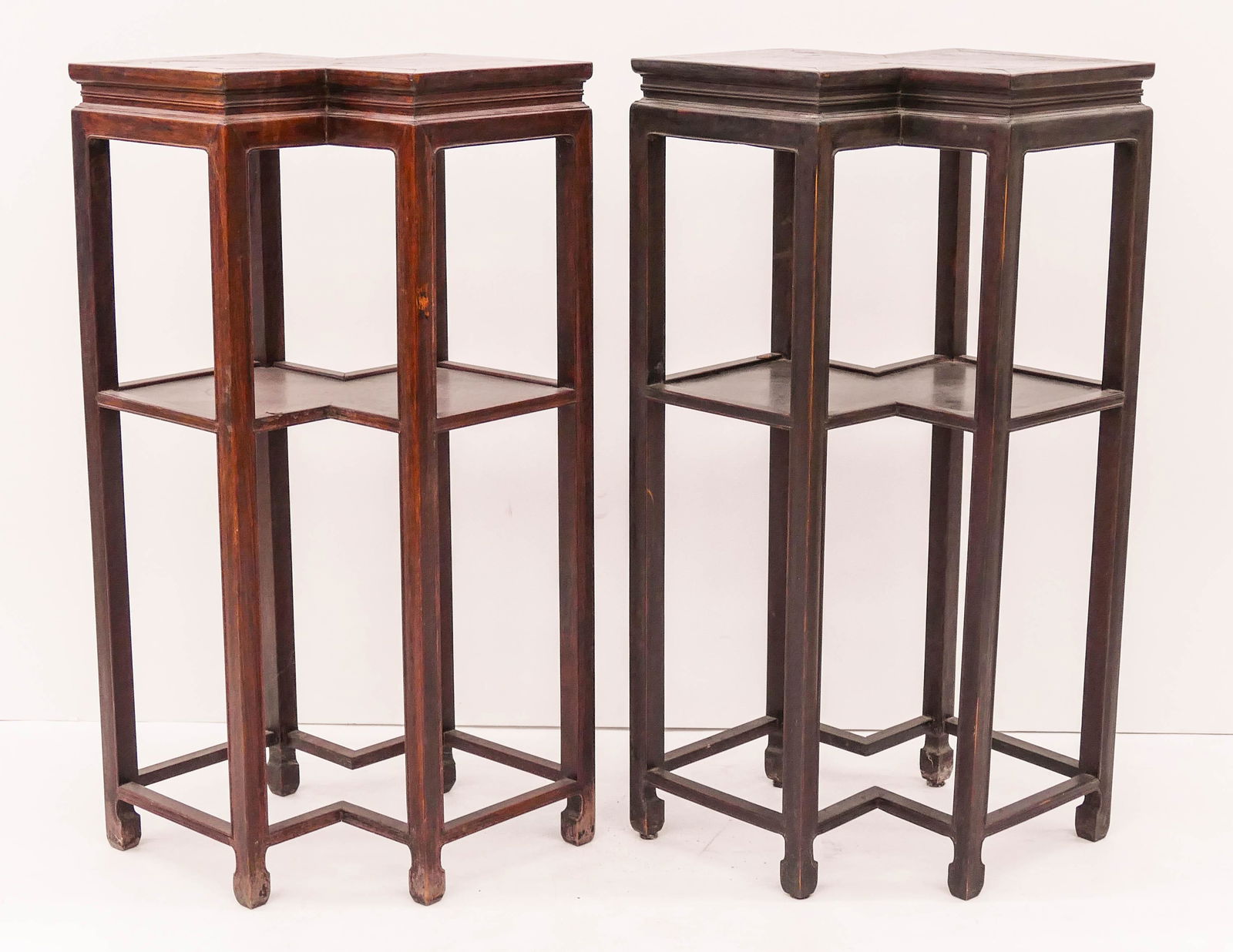 Pair Chinese Qing Rosewood Diamond Plant Stands (1 of 3)