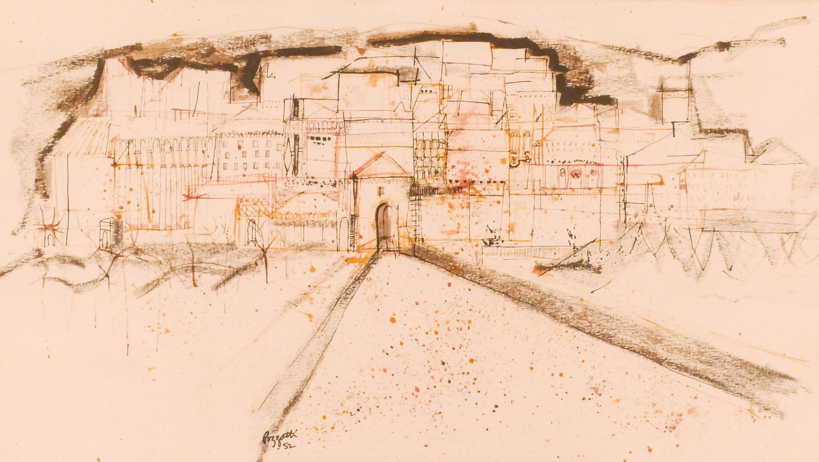 Rudy Pozzatti ''Assisi'' 1952 Mixed Media (1 of 2)