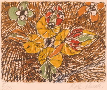 Rolf Nesch ''Blume'' 1969 Metal Print in Colors: Rolf Nesch (1893-1975 Norwegian) ''Blume'' 1969 Metal Print in Colors 8.5''x10'' Sight. Pencil signed and numbered 8 of 25 edition lower margin. Plasteel fine framing 14.5''x16''. Excellent impression