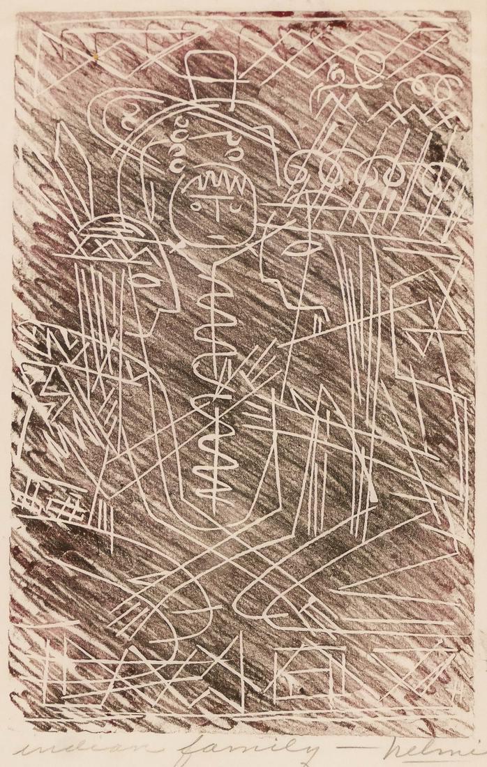 Helmi Juvonen ''Indian Family'' Linocut Print (1 of 2)