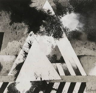 Robert Sperry ''Mural Study'' 1984 Mixed Media: Robert Sperry (1927-1998 Washington) ''Mural Study'' 1984 Mixed Media on Paper 23''x23'' Sight. A scarce geometric abstraction that the artist would translate into black and white crackle glazed ceram