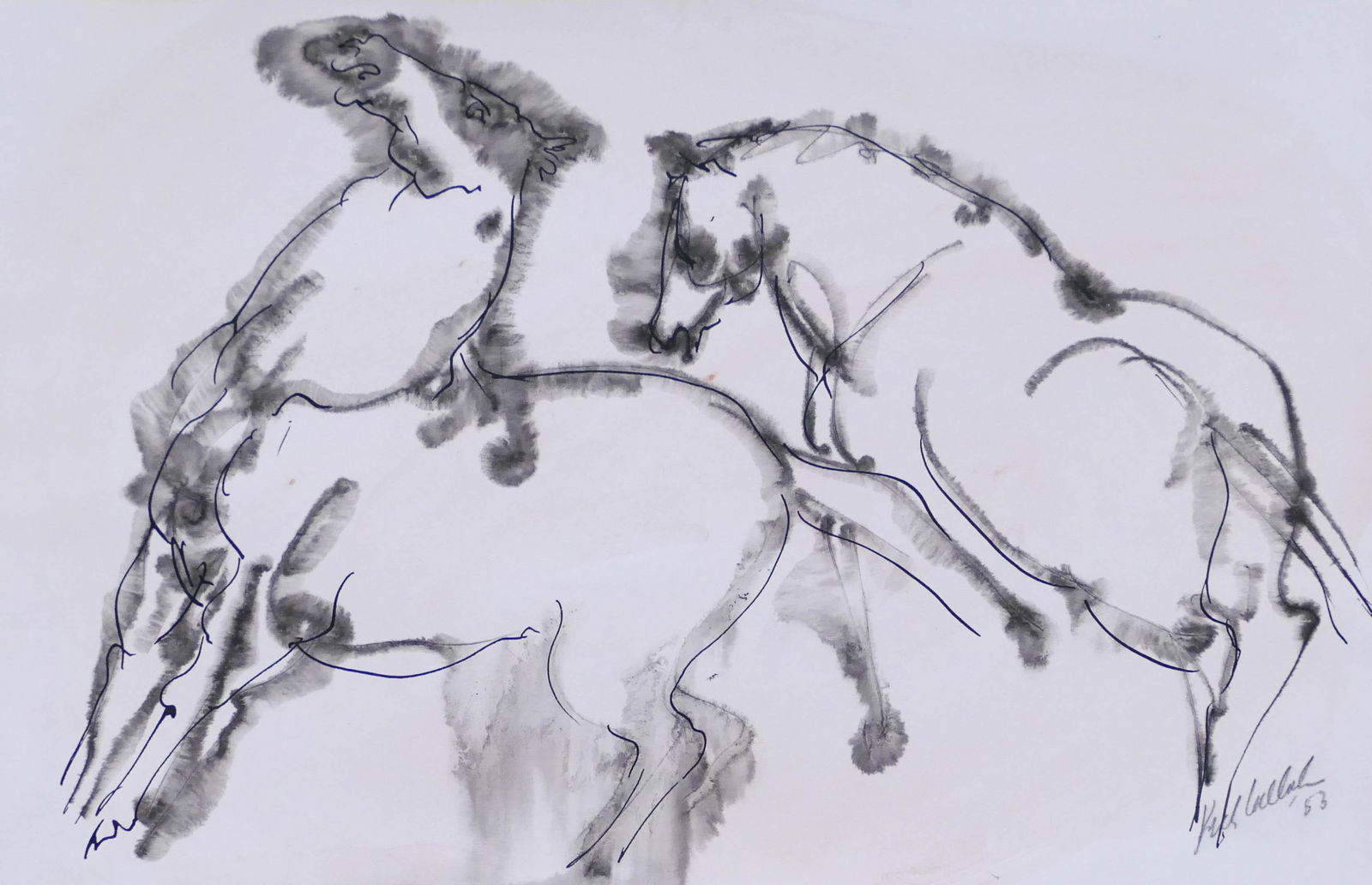 Kenneth Callahan ''Horses'' 1953 Ink and Wash (1 of 2)