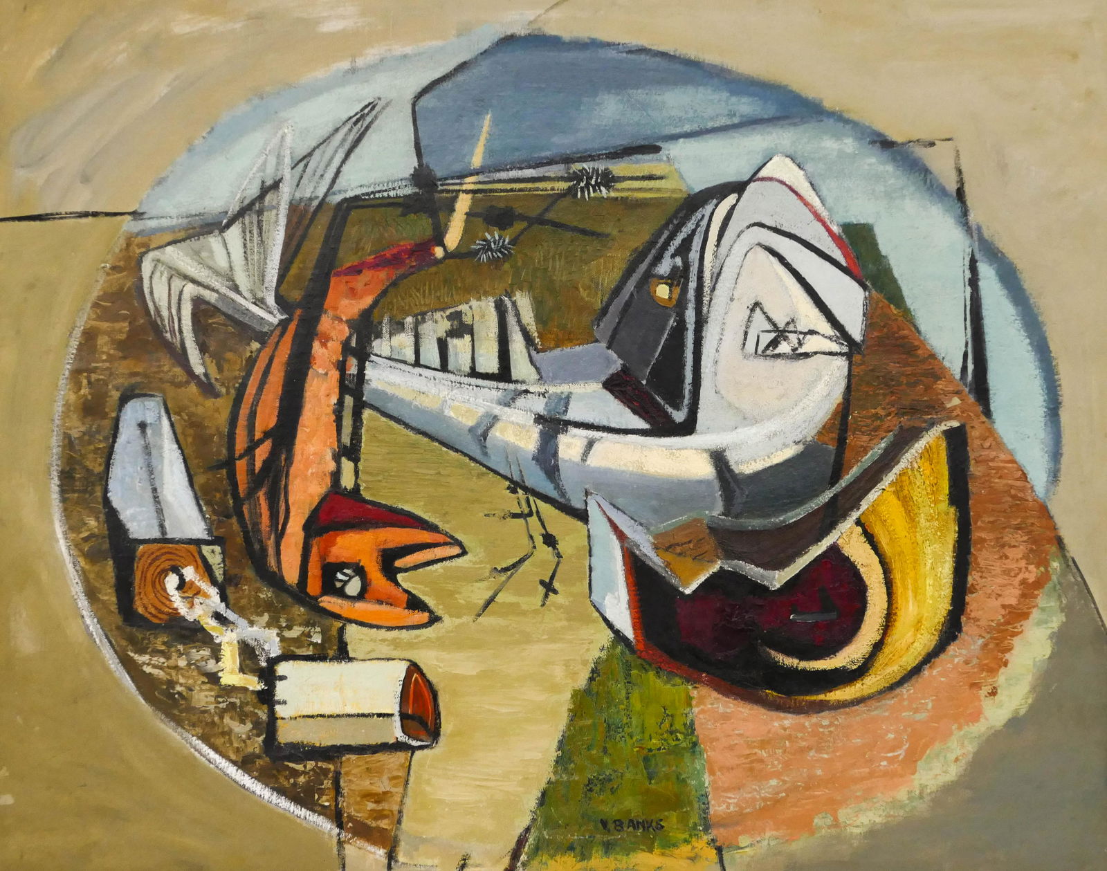 Virginia Banks ''Fish and Net Floats'' 1949 Oil (1 of 3)