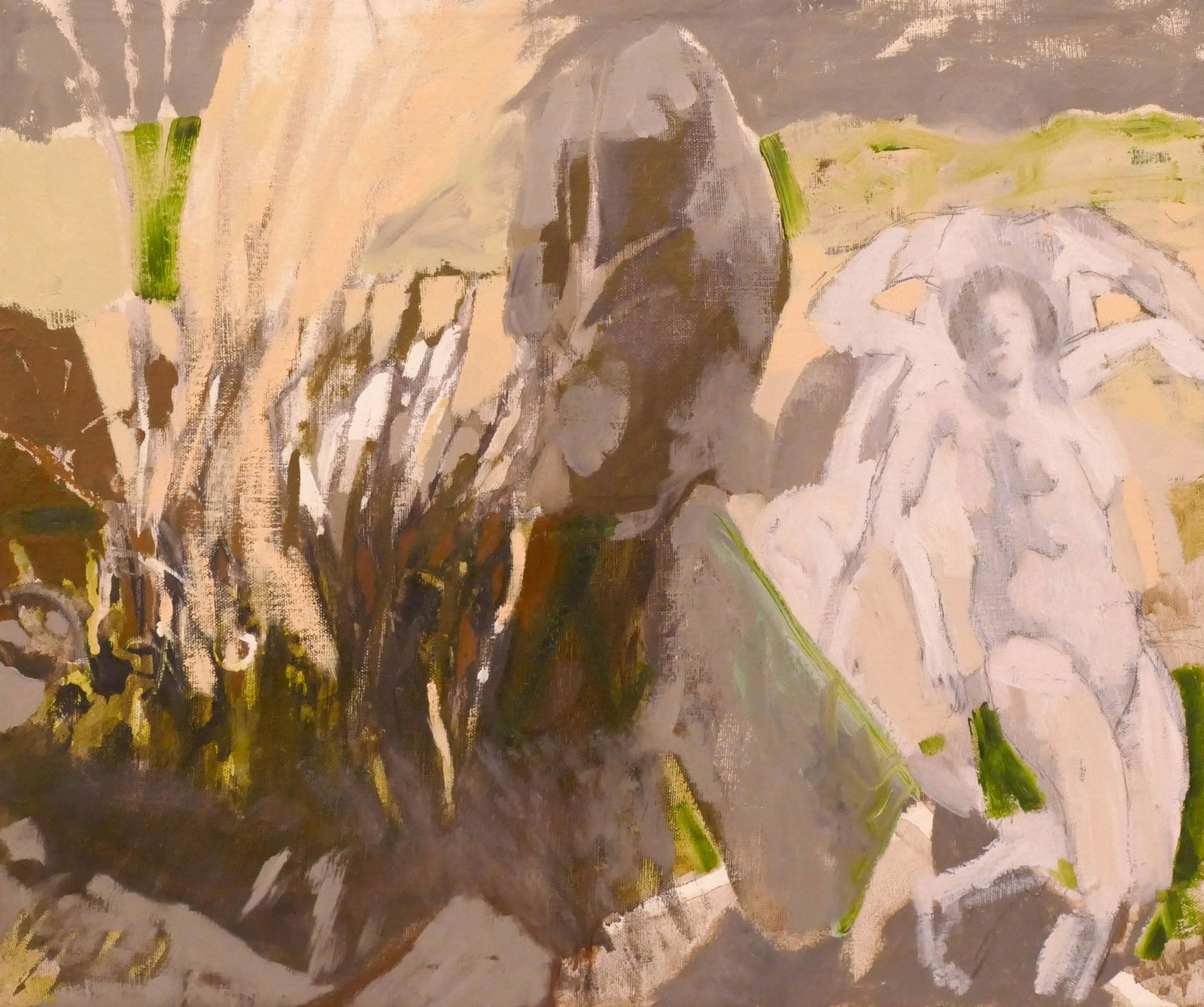 Jay Backstrand ''Study #1, The Garden'' 1969 Oil: Jay Backstrand (b.1934 Oregon) ''Study #1, The Garden'' 1969 Oil on Canvas 20''x24'' Image. An early figurative abstraction influenced by fellow artist Robert Colescott. Signed l.r. with Fountain Gall