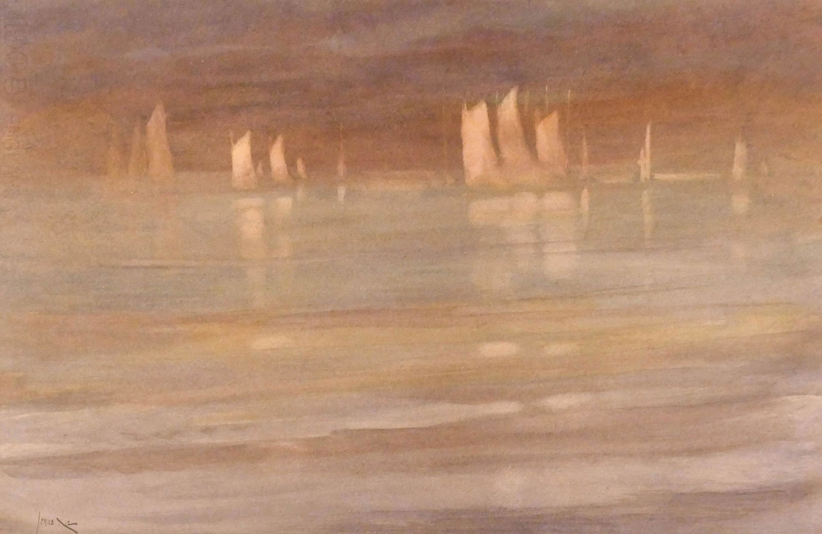 Jonas Lie ''Fishing Boats in Mist'' Watercolor (1 of 3)