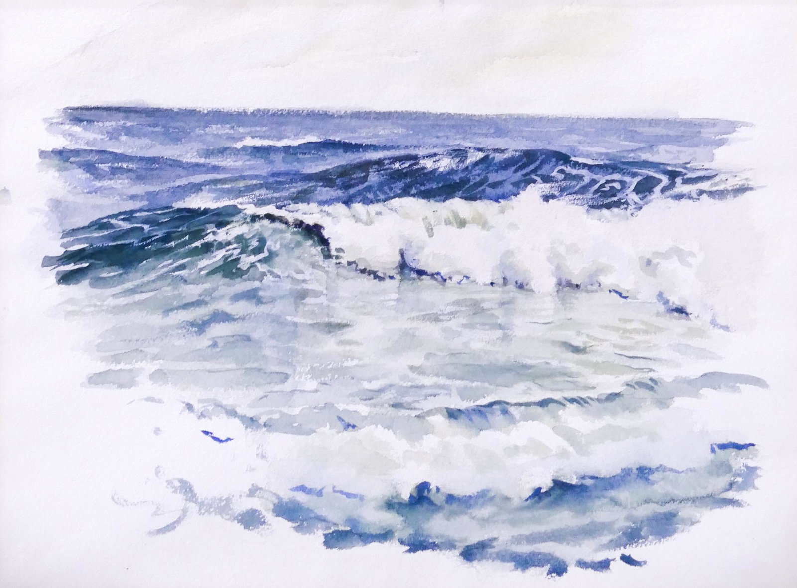 Robert W. Meyers (1919-1970) ''Atlantic Ocean'': Robert W. Meyers (1919-1970 Wyoming) ''Atlantic Ocean'' Watercolor on paper. 11''x15'' Sight. A loose seascape painting of crashing waves. Unsigned but comes with letter of authenticity signed by Hele