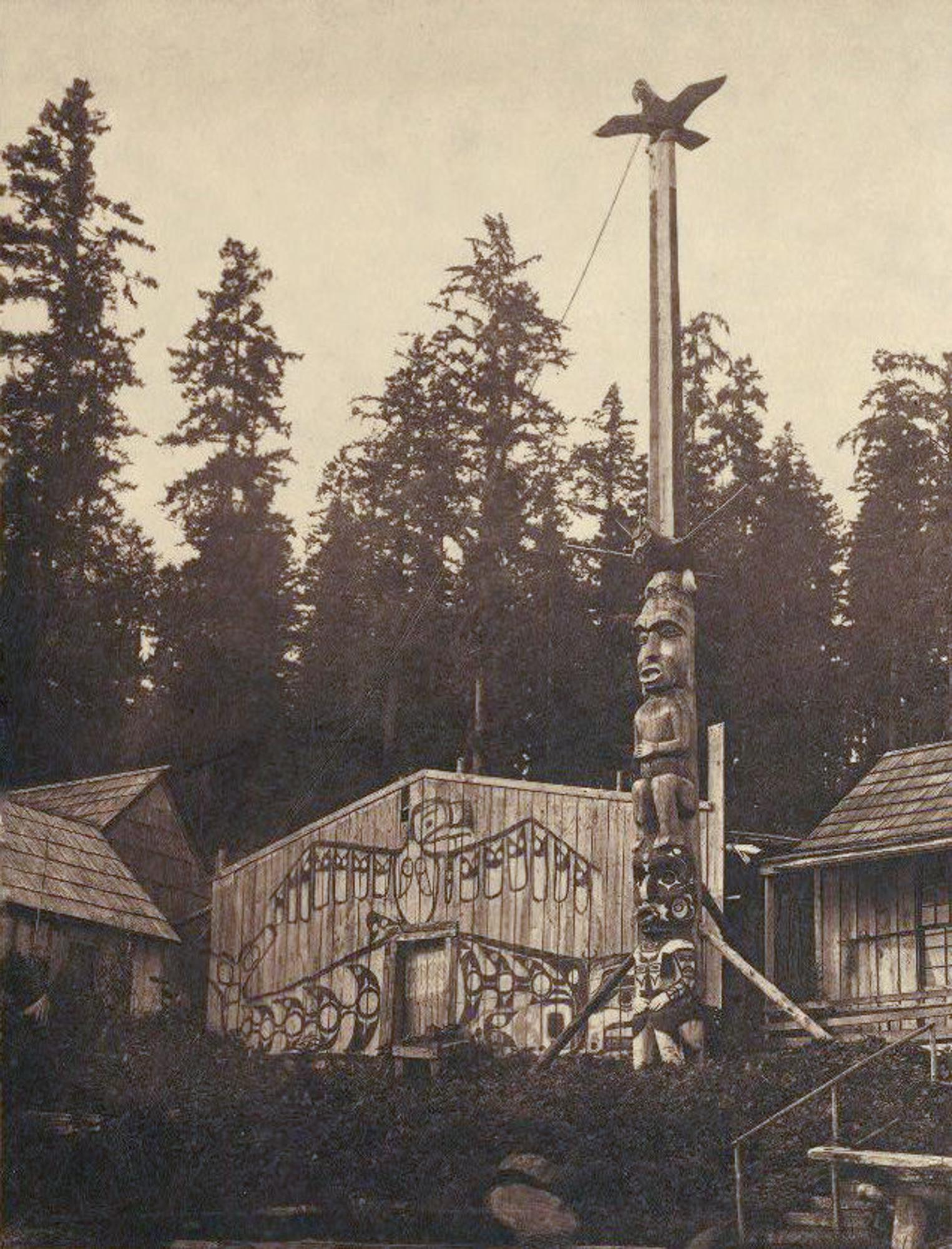Edward Curtis ''A Koskimo House'' Photogravure: Edward Curtis (1868-1952 Washington) ''A Koskimo House'' Photogravure, 1914. 8.75''x6.5'' sheet. Trimmed at impression and glued at corners. Framed 16''x13.5''.