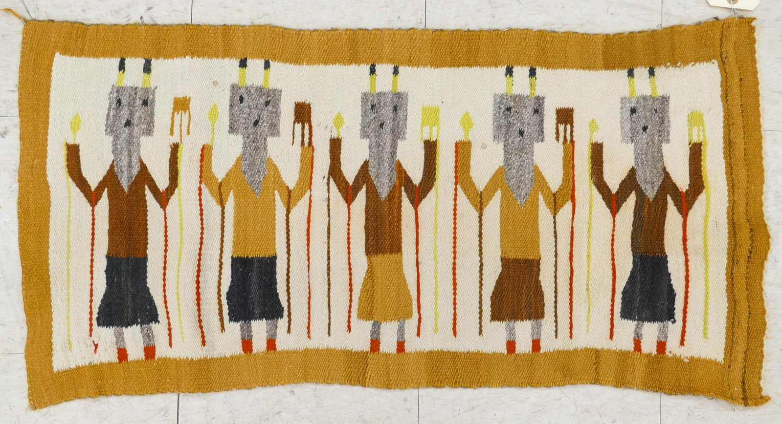 Vintage Navajo Yeh Rug Mat circa 1930's: Vintage Navajo Yeh Rug Mat. Circa 1930's. Measures 3'1'' x 1'7''. Has some small stains and light color bleed. Collection of Alden Frick Megrew (1910-1987), former Chairman of the Art Department Unive