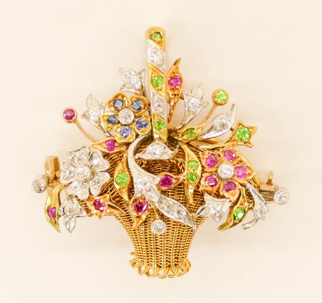 Edwardian Diamond Gem Set 14k Basket Brooch (1 of 4)